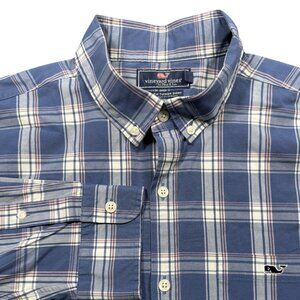 Vineyard Vines Shirt Mens Large Blue Plaid Performance Slim fit Trucker Office
